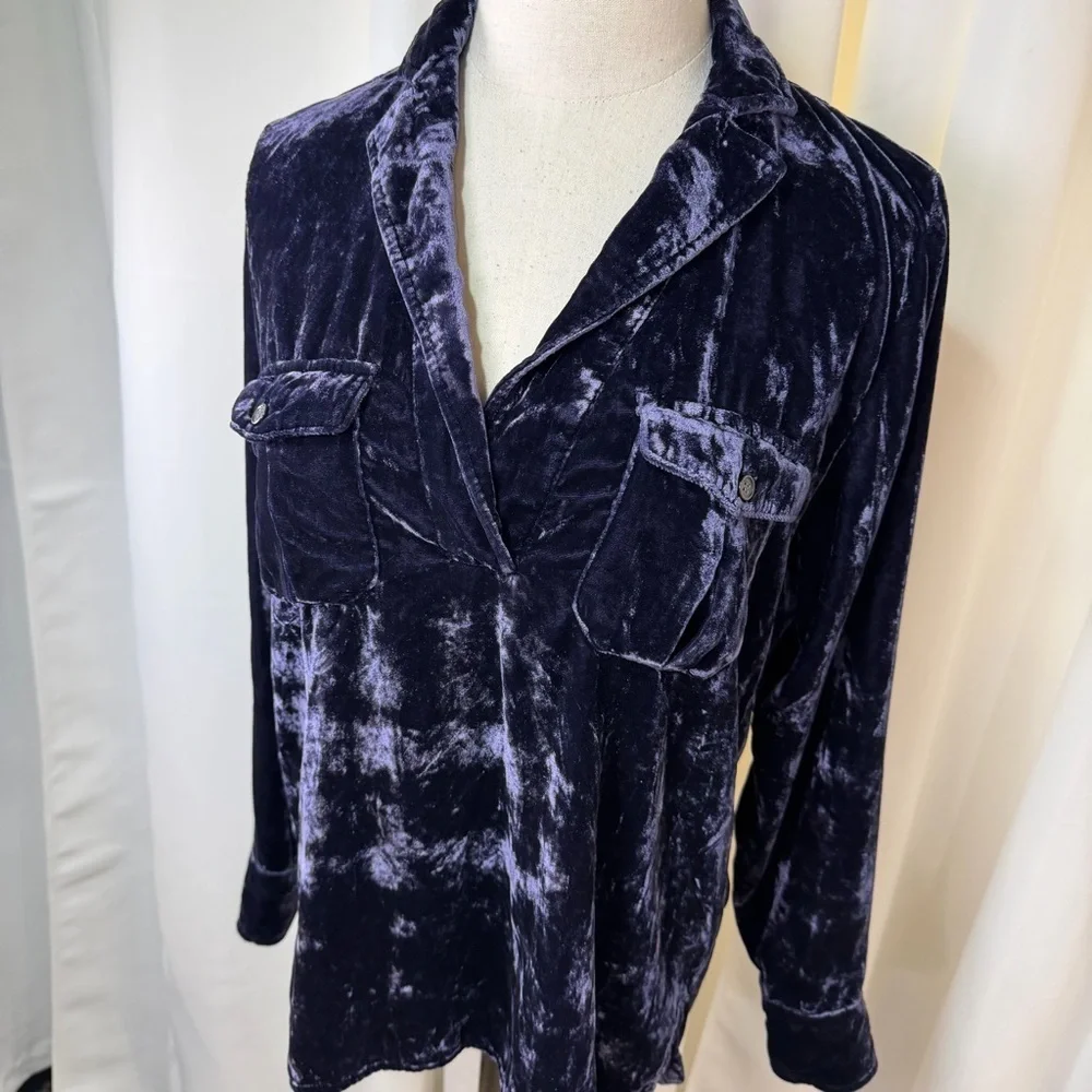 J. Crew ‘Velvet Patch-Pocket Popover Shirt’ in “Navy Twilight” Blue Size XS